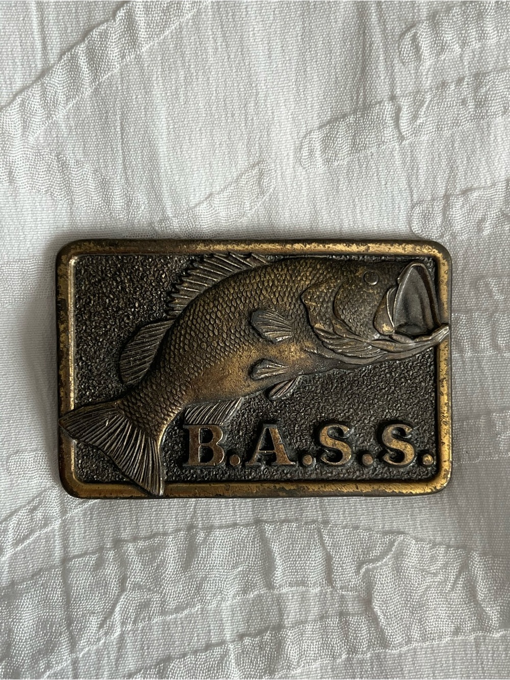 B.A.S.S. Brass Bass Anglers Sportsman Society belt buckle - Brown/Gold
